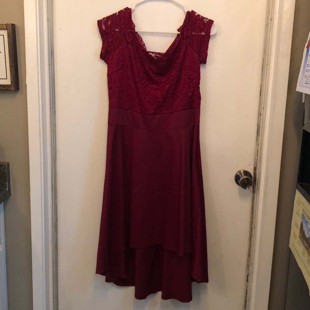 Red lace high low dress